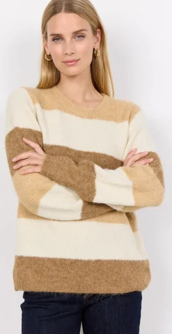 Lene Pullover med striber camel