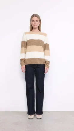 Lene Pullover med striber camel