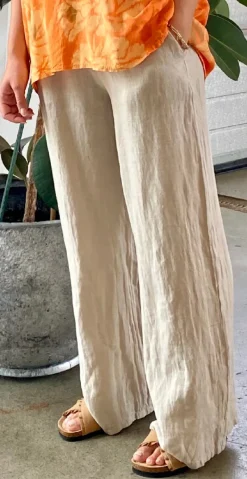Lilli hørbukser med lommer og elastik i taljen beige LikeLondon
