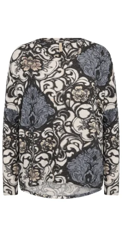 Lise bluse med blomstermønster grå og creme