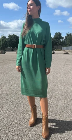 Lissy strikkjole med rullekrave grøn