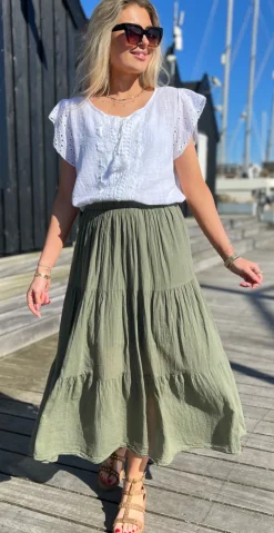Lois nederdel med peplum khaki LikeLondon