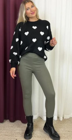 Lolly leggings med fleece og rib khaki LikeLondon