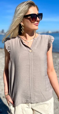 Lotus bluse med flæse detaljer mocca LikeLondon