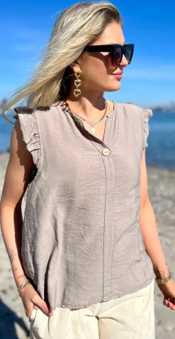 Lotus bluse med flæse detaljer mocca LikeLondon