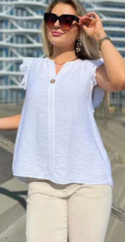 Lotus bluse med flæse detaljer hvid Likelondon