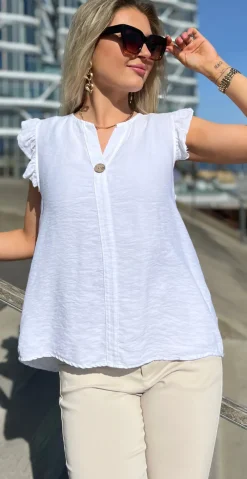 Lotus bluse med flæse detaljer hvid Likelondon