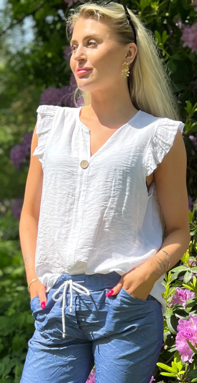 Lotus bluse med flæse detaljer hvid Likelondon