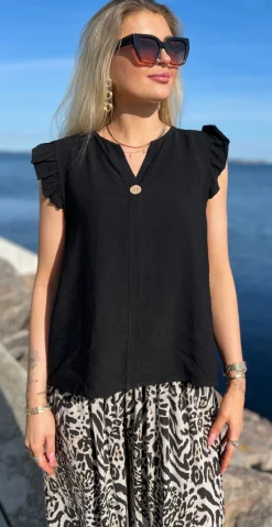 Lotus bluse med flæse detaljer sort LikeLondon