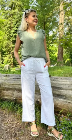 Lotus bluse med flæse detaljer khaki LikeLondon