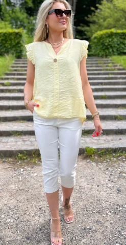 Lotus bluse med flæse detaljer gul Likelondon