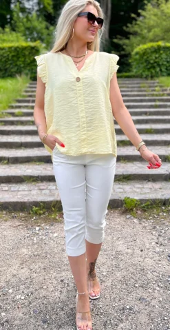Lotus bluse med flæse detaljer gul Likelondon