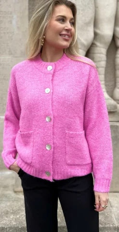 Louisa cardigan med perlemorsknapper pink