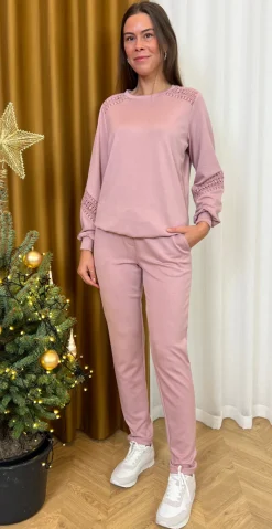 Lucca sweatshirt med broderede detaljer pale mauve