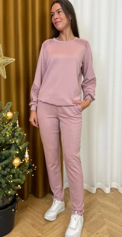 Lucca sweatshirt med broderede detaljer pale mauve
