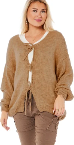 Lui strik cardigan med bindebånd camel LikeLondon