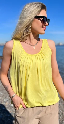 Lulu ensfarvet top sun LikeLondon
