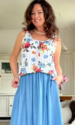 Lulu top med blomsterprint hvid LikeLondon