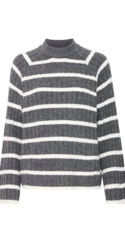 Marianne uld-strikbluse med striber dark grey