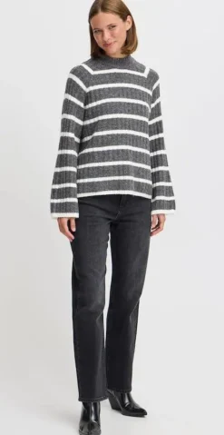 Marianne uld-strikbluse med striber dark grey