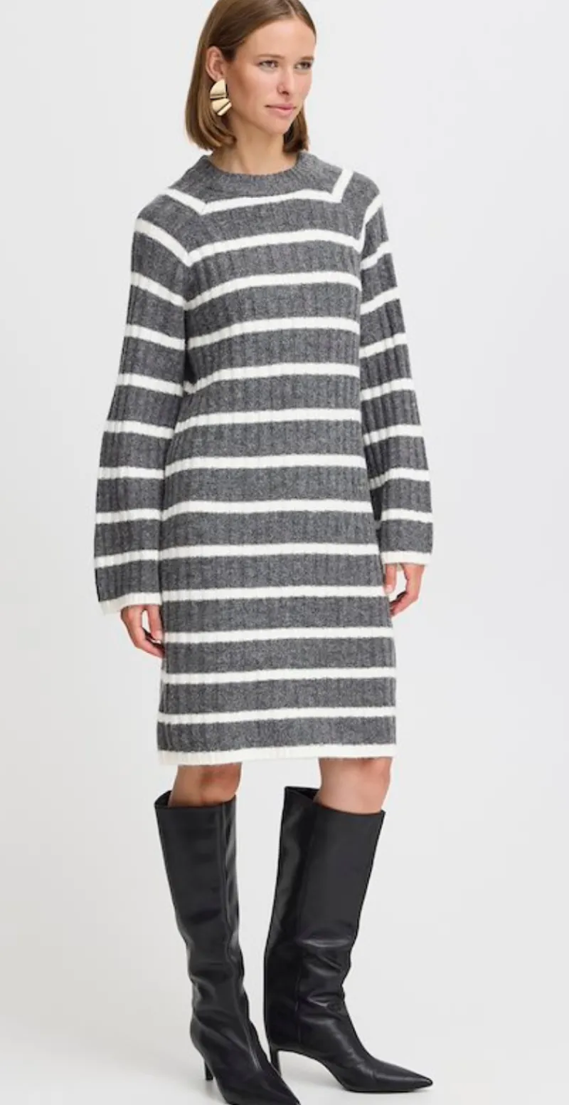 Marianne uld-strikkjole med striber dark grey