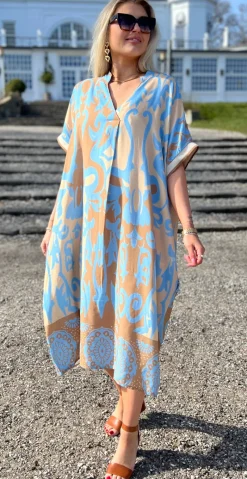 Melia kjole med mønster blå/mocca LikeLondon