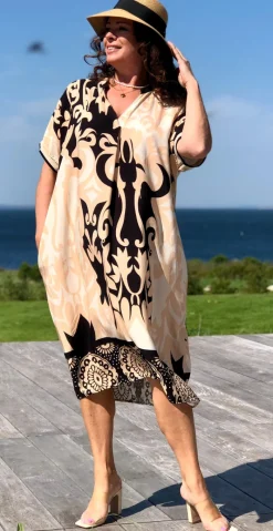 Melia kjole med mønster sort/beige LikeLondon