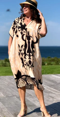 Melia kjole med mønster sort/beige LikeLondon