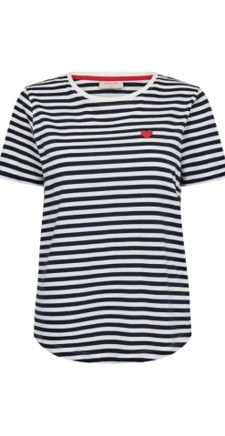 Mian bluse med striber off-white w. navy Freequent