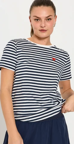 Mian bluse med striber off-white w. navy Freequent