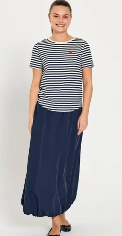 Mian bluse med striber off-white w. navy Freequent