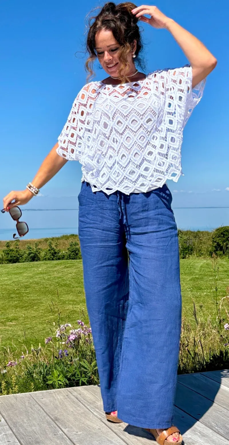 Michela hæklet bluse med indertop hvid LikeLondon
