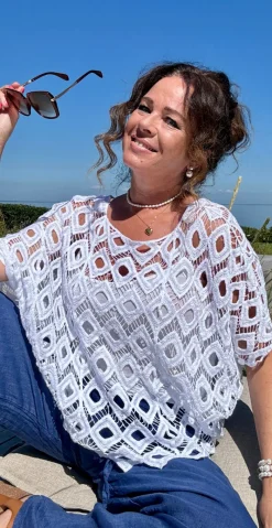 Michela hæklet bluse med indertop hvid LikeLondon