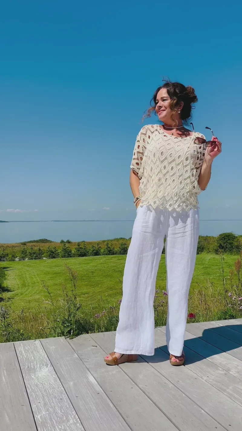 Michela hæklet bluse med indertop creme LikeLondon