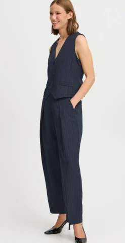 Midde barrel pants navy pinstripe mix