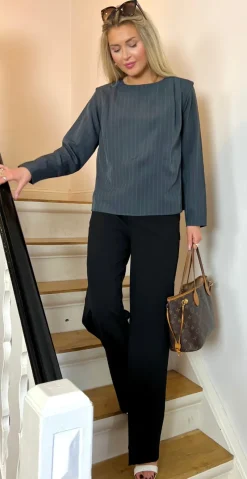 Midde bluse dark grey mel. pinstripe