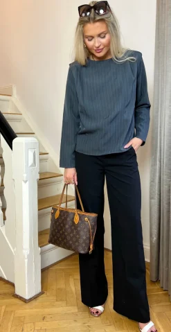 Midde bluse dark grey mel. pinstripe