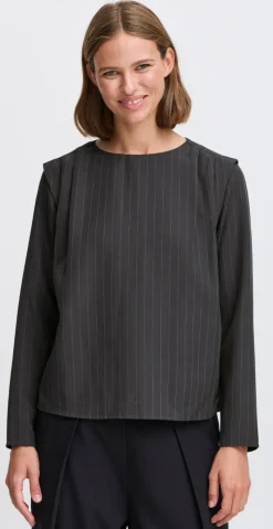 Midde bluse dark grey mel. pinstripe