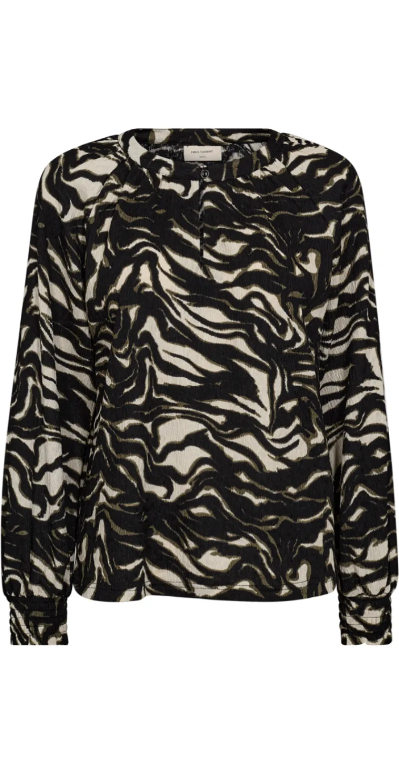 Nalia bluse med mønster sort