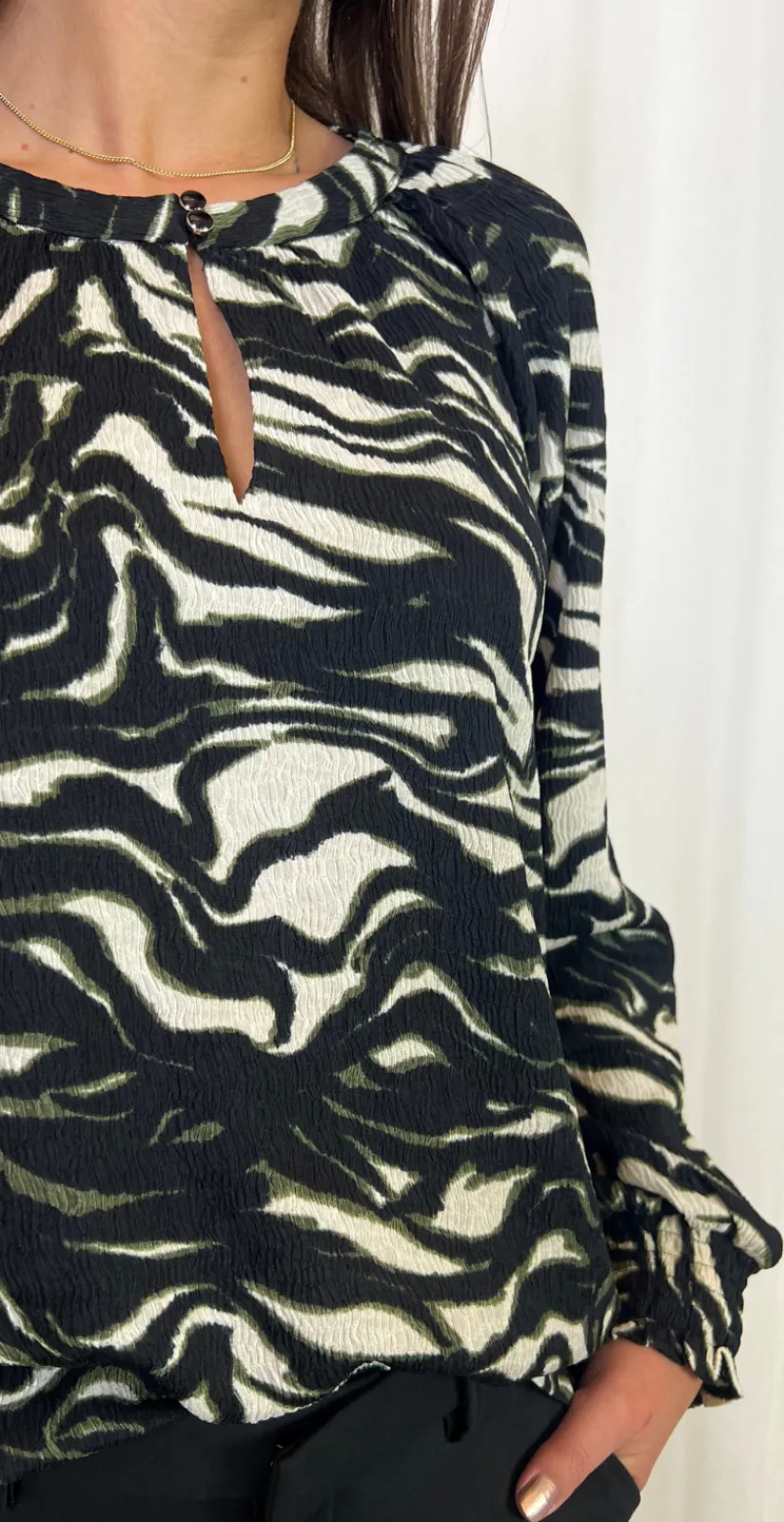 Nalia bluse med mønster sort