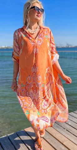 Nataline kjole med krave og paisley orange LikeLondon