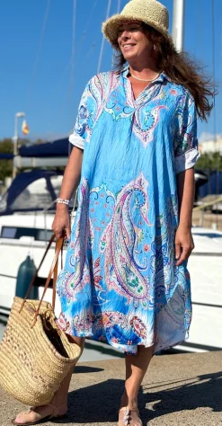 Nataline kjole med krave og paisley blå LikeLondon
