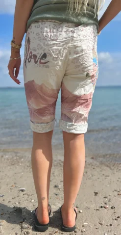 Nora shorts med palme og papegøje hvid LikeLondon