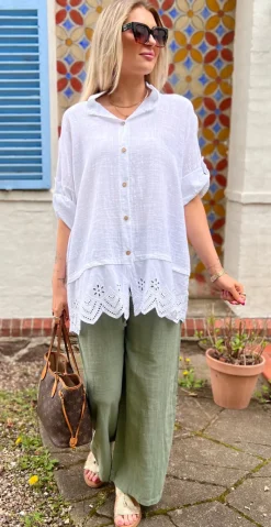 Oda skjortebluse med broderi anglaise hvid LikeLondon