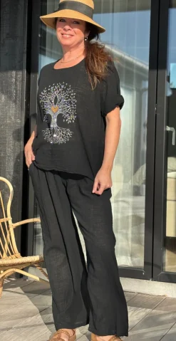 Olive bluse med paillet træ sort LikeLondon