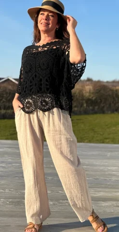 Olive bukser med elastik og bindebånd beige LikeLondon