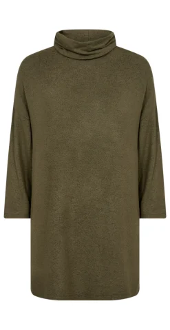 Olivia bluse med høj hals og trekvart ærmer khaki