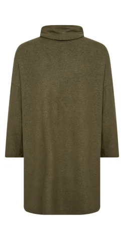 Olivia bluse med høj hals og trekvart ærmer khaki