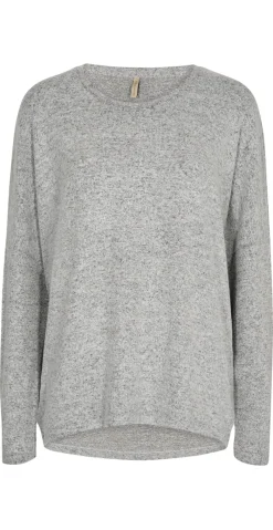 Olivia strikbluse med rund hals lysgrå