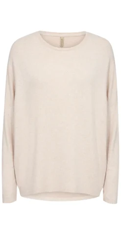 Olivia strikbluse med rund hals creme